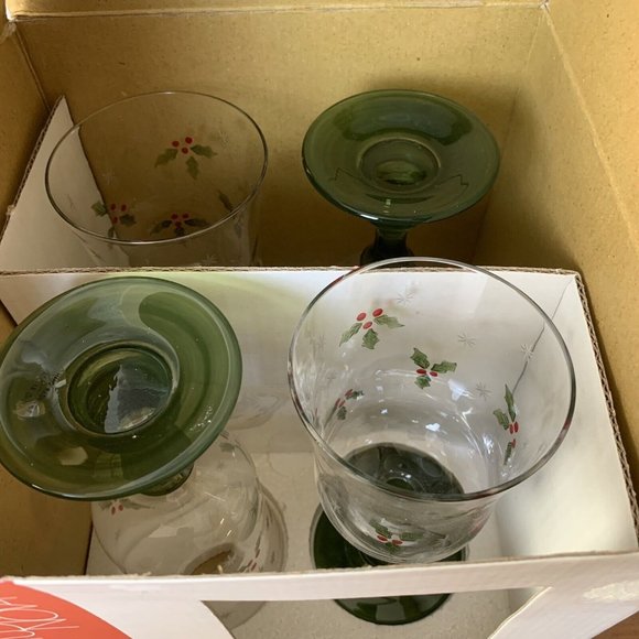 Studio Nova HOLLY BERRY GREEN Set Of 4 Water Goblets NEW In Box Vintage - Picture 6 of 8